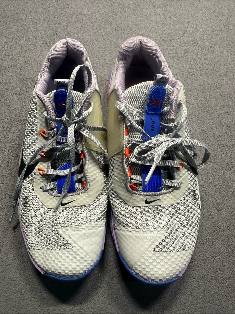 Nike Men's Light Gray Mesh Sneakers with Blue and Purple Accents